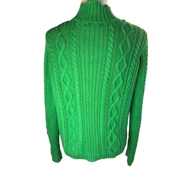 Cable knit Chaps vintage green cable knit 3/4 gold zip cotton mock turtleneck sw - Picture 10 of 12